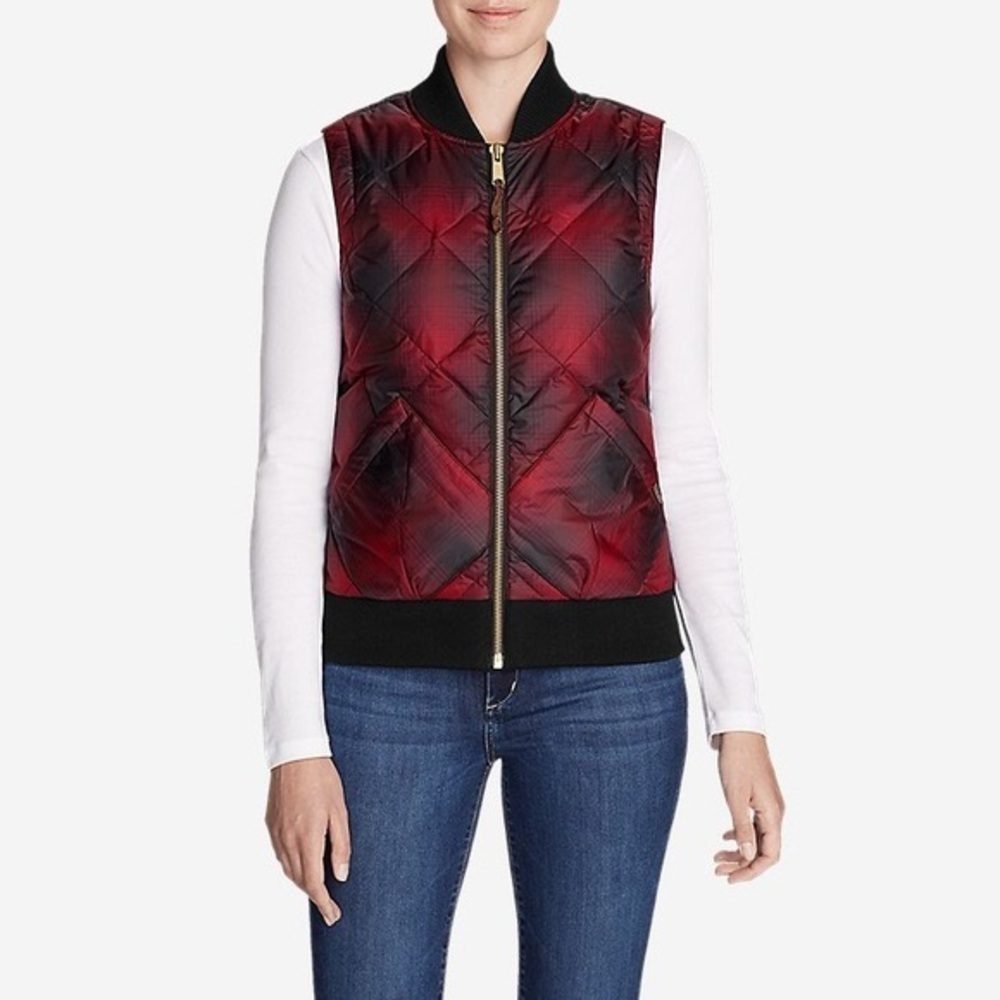 Eddie Bauer 1936 Skyliner Women’s Size M Down Plaid Buffalo Check Bomber Vest